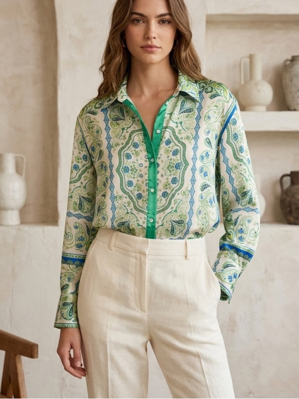 Zara Green and Blue Paisley Blouse